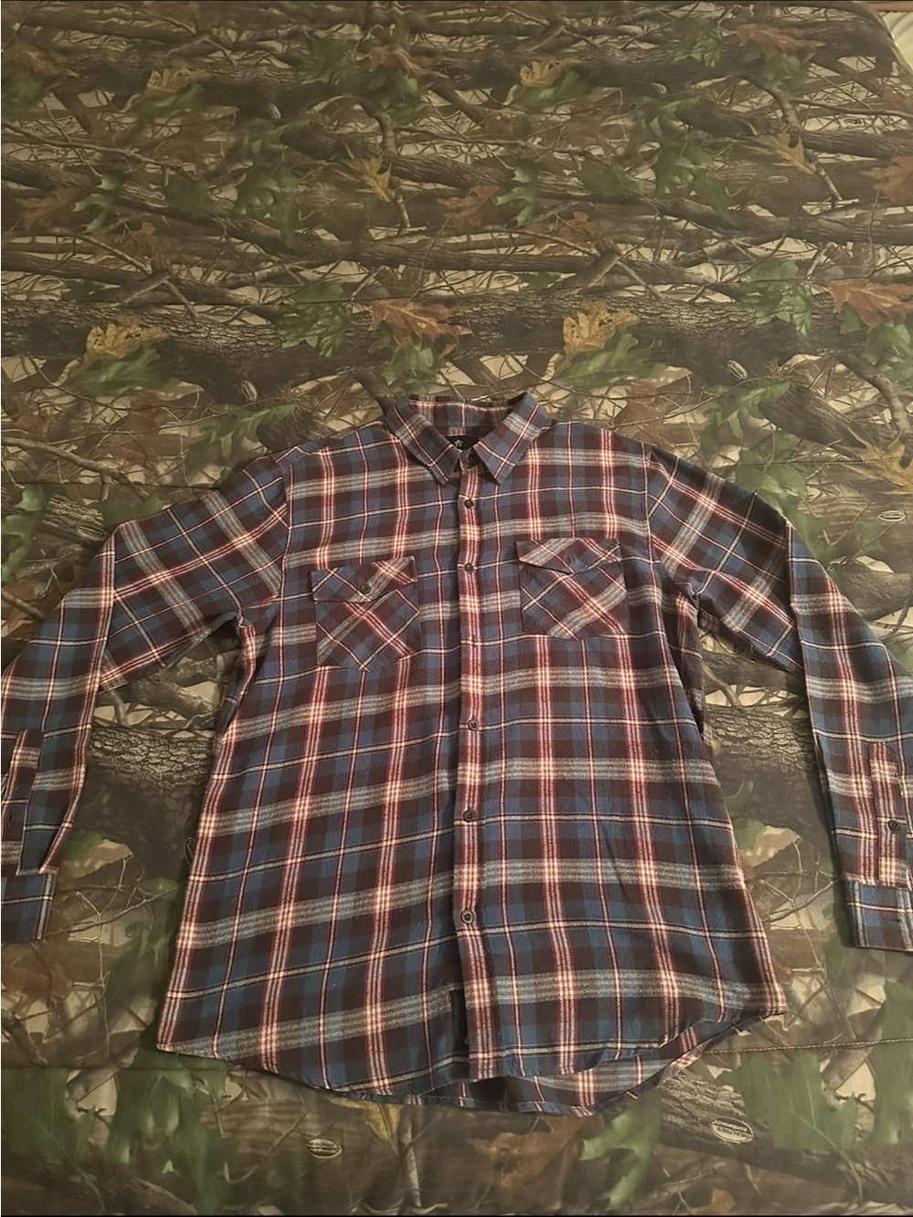 Men's Blue and Red Plaid Button-Up Shirt